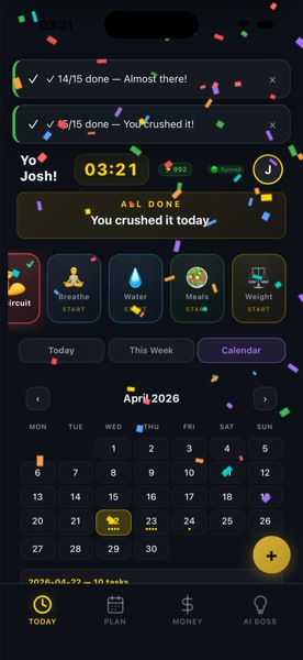 ALL DONE celebration with calendar streak