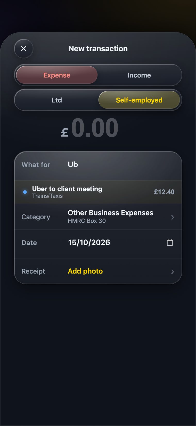 New transaction with a suggestion from history