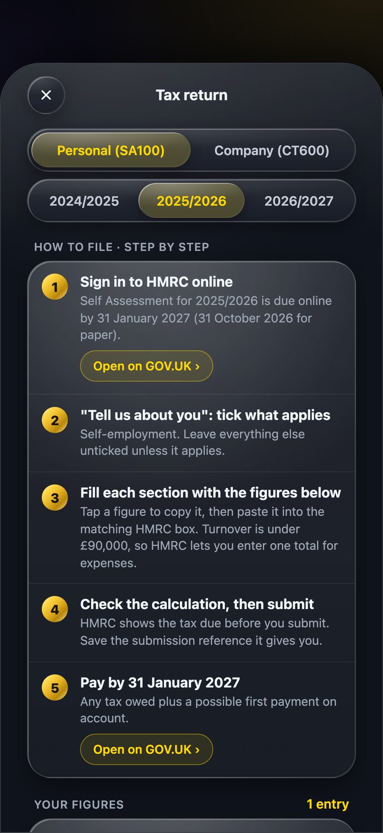 Tax return guide with steps and GOV.UK links